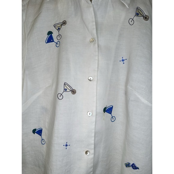Richard Malcolm Top Womens L White Beachy Embroidered Irish Linen Button Up - Picture 2 of 7